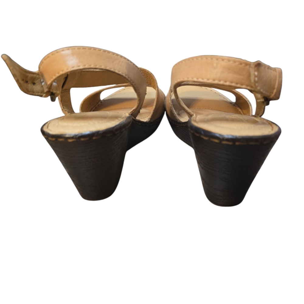 Born Tan Leather Boho Neutral Strappy Wedge Sandals Size 7 - Picture 5 of 7